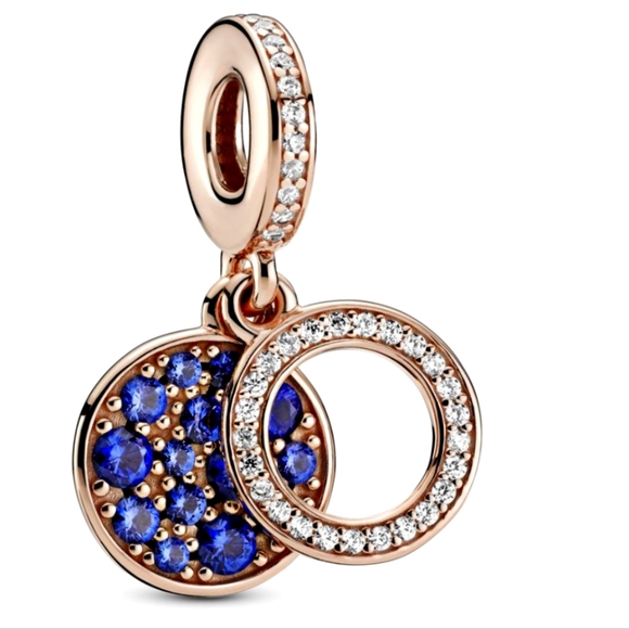 Brand New in Box Pandora Blue and Rose Gold Double Disc Charm - Picture 1 of 7